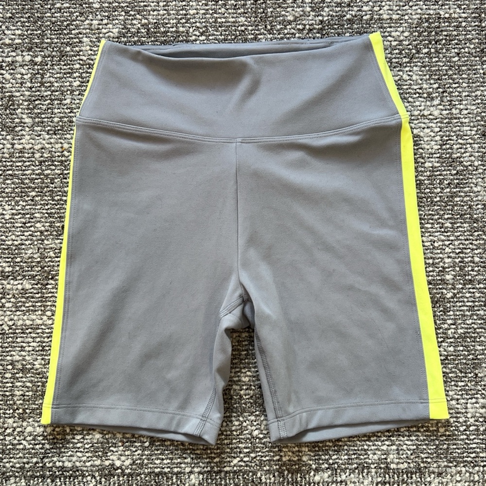 PINK Victoria's Secret Gray Bike Shorts with Neon Yellow Side Panels